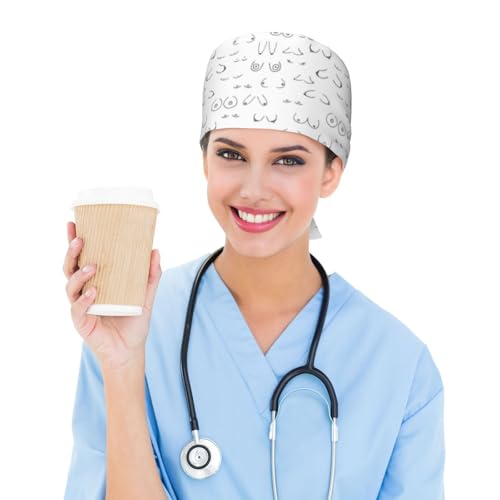 Image of Working Cap Scrub Cap with Sweatband Adjustable Unisex Women Tie Back Hat Nurse Surgical Caps