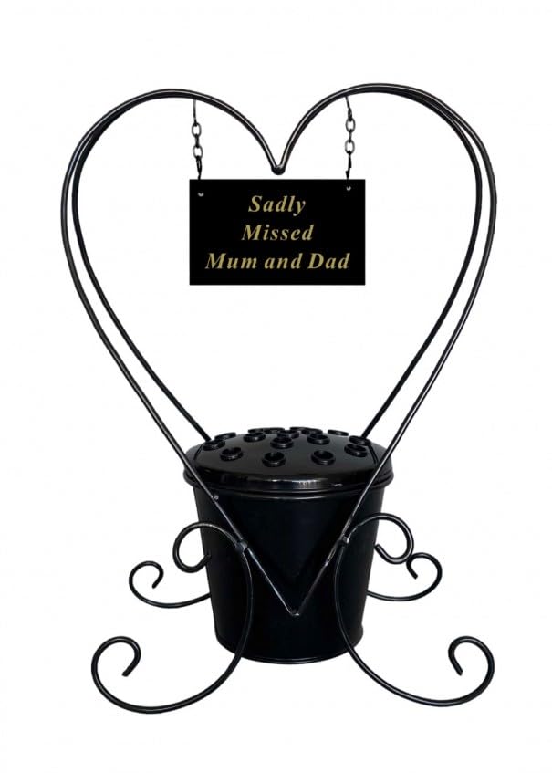 Mum & Dad Black Metal Memorial Planter With Name Plate And Black Pot Insert Memorial Plaque Grave Ornament Garden Tribute Metal Ornament Gift