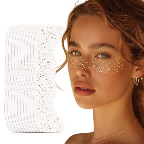 AmiCera Glitter Freckles Face Tattoo 10 Pcs Face Glitter Freckles Gold for Kids Women Fake Sparkle Temporary Tattoos Stickers for Girls and Adults Festival Makeup Accessories Face Decor Star