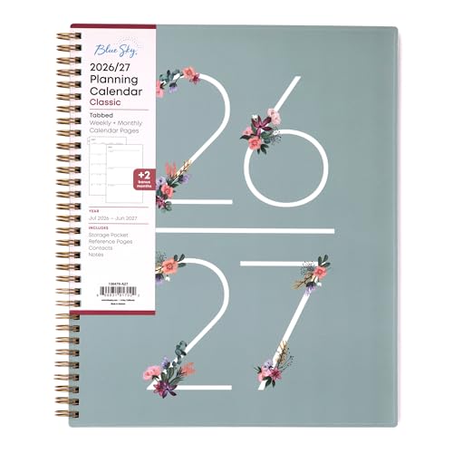 Blue Sky 2026-2027 Weekly and Monthly Academic Year Planner Calendar July 2026 - June 2027 8.5 x 11 Flexible Cover Wirebound Storage Pocket Laminated Tabs Greta