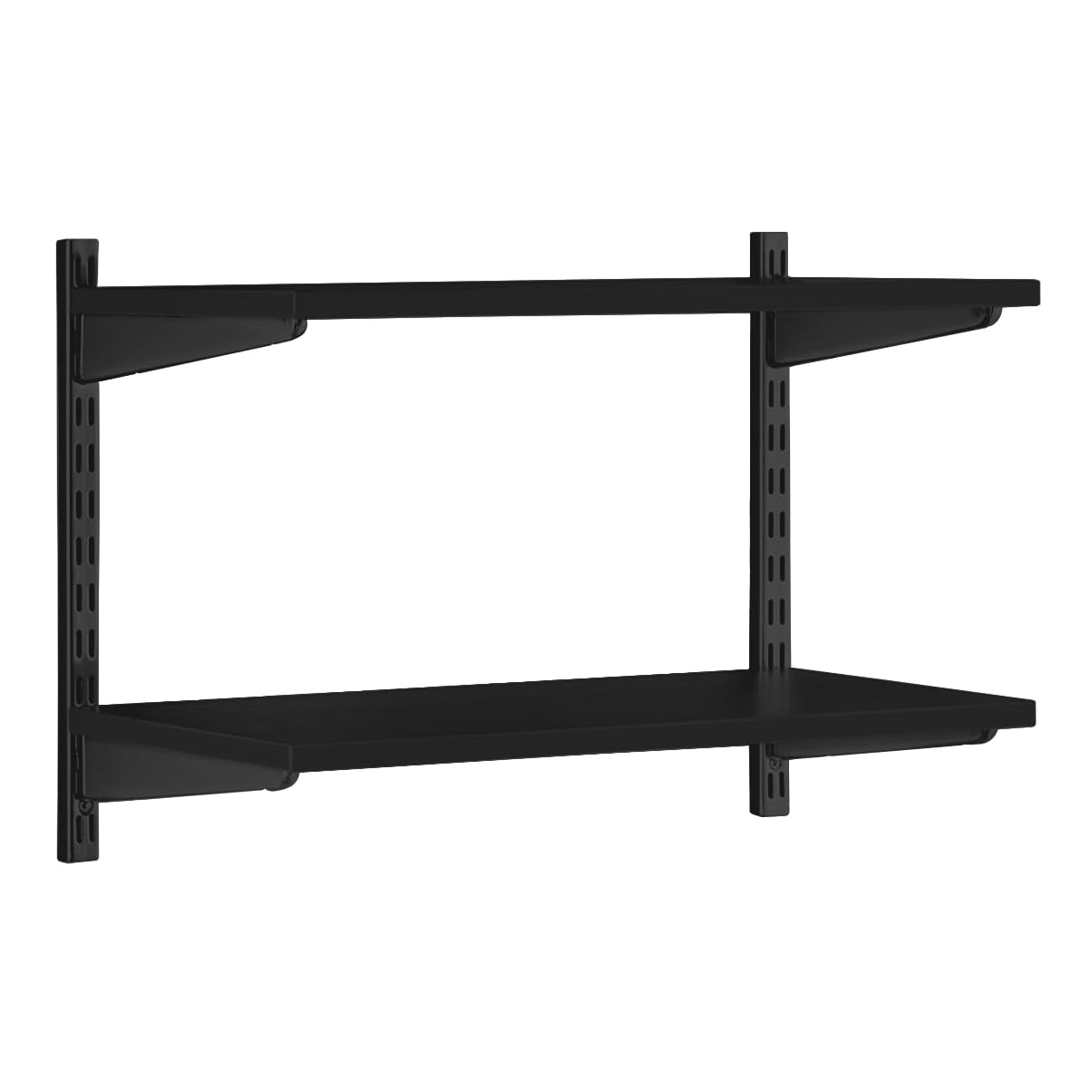 Shopfitting Warehouse Black Adjustable Wooden Wall Shelving Kit - 2 x 430 mm Uprights, 2 x Shelves, 4 x Brackets W900 x D300 mm