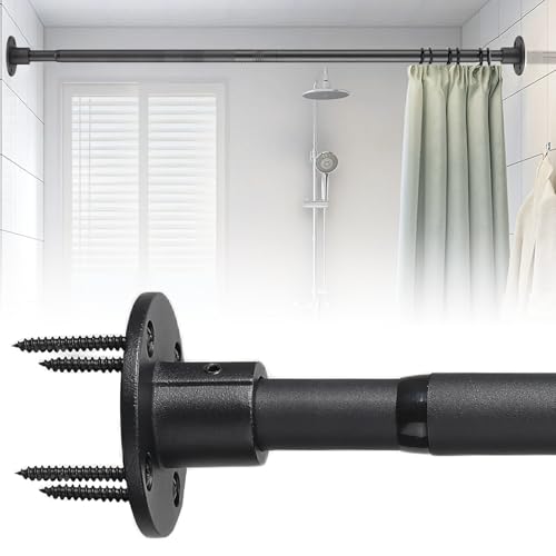 Image of Shower Curtain Rod 30-49 Inch Closet Rod, 1 Inch Diameter Adjustable Heavy Duty Shower Rods Anti-Rust Wall-Mounted Fixed Shower Curtain Rod, Matte Black