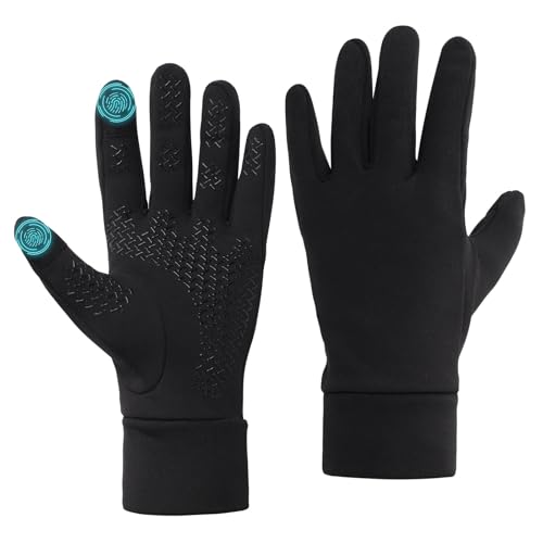 Laufhandschuhe für Herren Damen Fahrradhandschuhe Winddichte Warme Thermo-Innenhandschuhe, Winter Anti-Rutsch Touchscreen-Handschuhe für Sport, Wandern, Reiten, Autofahren, Radfahren (Schwarz, L)