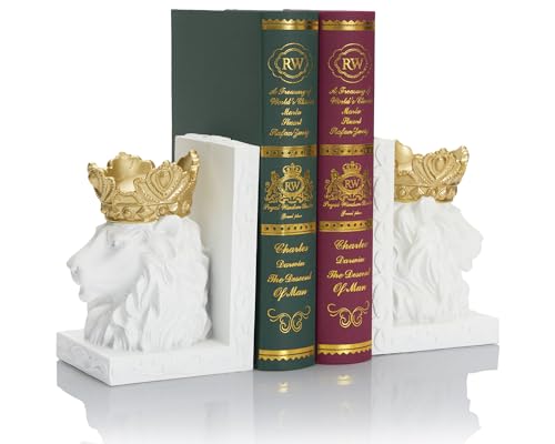 BOIHEGU Lion Statue Bookends, 7 inch Resin Exquisite Lion Statue(Set
