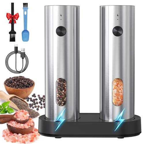 TAVADA Moulin à Poivre électrique,Salieres et Poivrieres,Lot de 2 Moulin à Sel et Poivre,Grossièreté Réglable,Moulins à Poivre électriques en Acier...