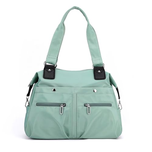 Bolsa de ombro impermeável com vários bolsos de grande capacidade, bolsa de nylon leve com zíper, Verde claro
