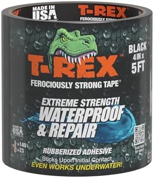 T-REX Waterproof Tape for Wet or Rough / Dirty Surfaces, 4 in x 5 Ft, Black