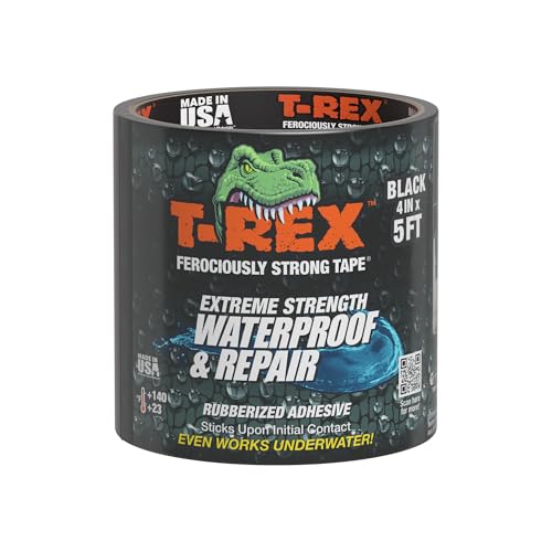 T-REX Heavy Duty Waterproof and Repair Tape for Wet or Rough/Dirty Surfaces Including Underwater, Leaks and More, 4" x 5', Black, 1-Roll (285987) by T-REX - Used condition - US$10.76