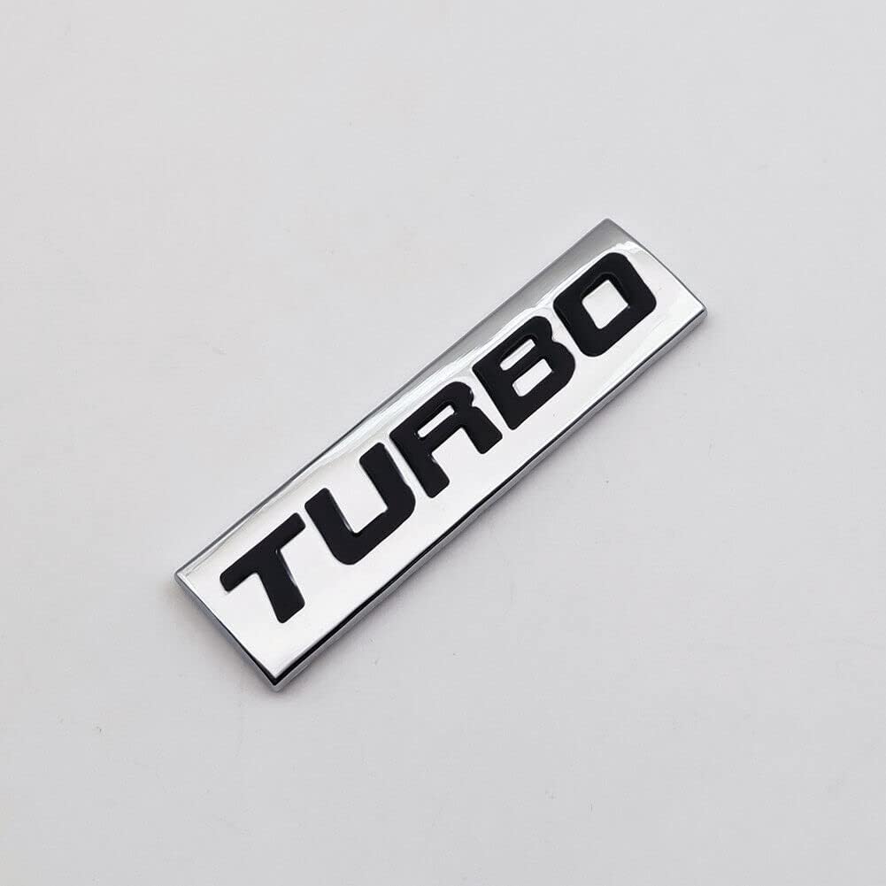 1Pcs Metal Turbo Emblem 3D Chrome Finish Alloy Badge Decal for Universal Cars (Silver Black)