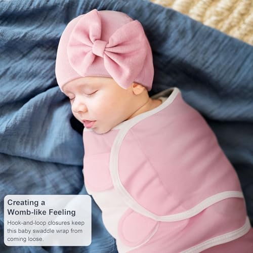 Image of DRESHOW BQUBO 3 Pack Newborn Baby Swaddle Blanket with Hats Infant Adjustable Velcro Swaddling Wraps with Bear Ears Cap for 6-12 Lbs Newborns & 0-3 Months Girls Boys