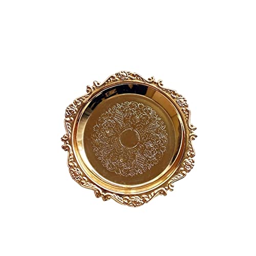 OQHAIR Bandeja de Frutas Bandeja Redonda de Metal para Tartas de Frutas, Bandeja de Postre, joyería, Pendientes, Collar, Anillo, Platos de Almacenamiento, decoración de Cuenco, Plato de s