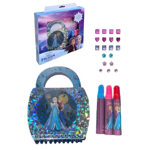 CARTOON Libro da colorare per bambini confezione con accessori disegni 3 pennarelli colorati brillantini adesivi (Frozen)