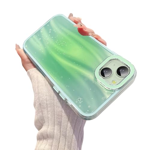 Image of VONZEE Compatible for iPhone 15 Plus 6.7'' Case Bling Star Gradient Shiny Colorful Case with Full Camera Protection Shockproof Case PC+TPU Glossy Shiny Cover for Girls Women,Green