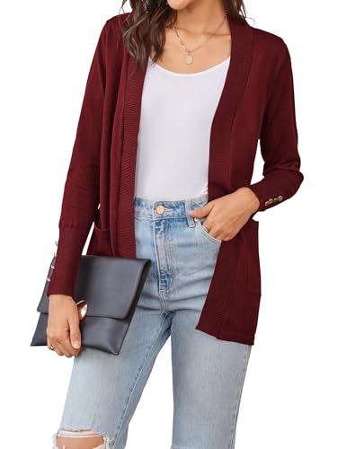 Newchoice Womens Knit Open Front Cardigan Sweaters with Pockets Long Sleeve Dressy Casual Lightweight Cardigans