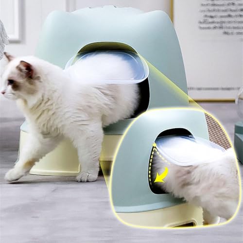 Arenero para gato grande con tapa y bandeja color azul claro miniatura 6