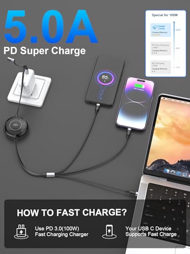 Câble de charge multiple rétractable USB C 100W pour iPhone 15 et Samsung - 5