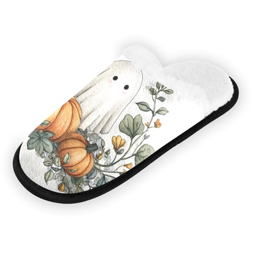 Painted Ghosts Pumpkin White Slippers For Women Men Soft Memory Foam Non-Slip Hallowmas Winter Indoor House Shoes Travel Slipper2