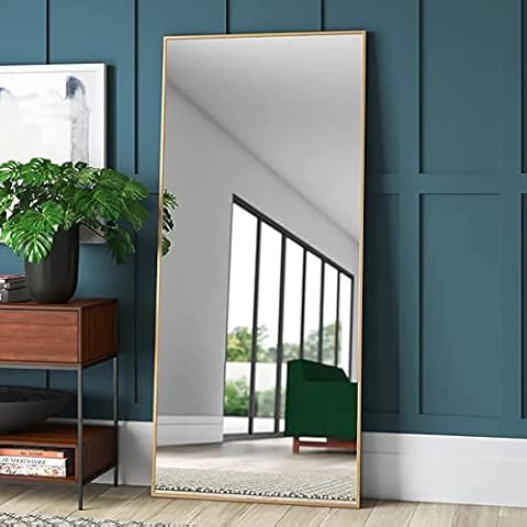 Full Length Mirror, Large Rectangle Mirror Full Length, Full Body Mirror for Bedroom, Dressing Mirror, Floor Mirror Aluminum Alloy Frame, 65"x22" Body Mirror, Standing Mirror,Gold Mirror Cover