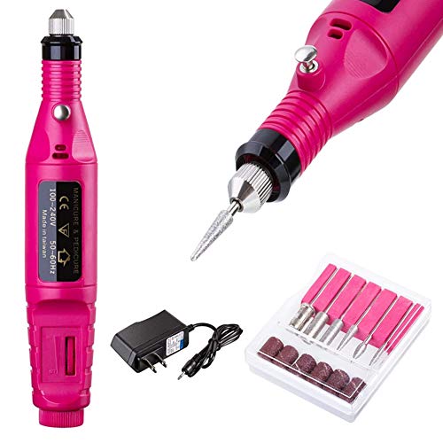 Portable Electric Nail Drill, Manicure Pen Sander Polisher Professional Nail File for Acrylics, Gel Nails, Manicure Pedicure Polishing Shape Tools Kits，for Exfoliating, Grinding, Polishing(Rose red)