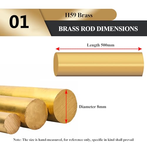 WSYCWG H59 Brass Solid Round Rod Length 500Mm Diameter 8Mm-10Mm Suitable for DIY Craft and Hardware,Diameter 8mm