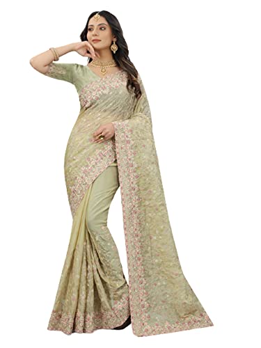 Sari de mariage en organza 2766 Sari indien Zarkan Resham couleur Pista