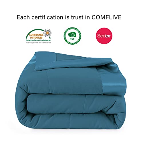 Comflive Down Alternative Blanket, Queen Size Blanket With Satin Trim, Bed Blanket For All Seasons - Winter Summer Comfort Soft - Moisture Absorption And Removal Treatment (Teal, Full/Queen) #TOP4