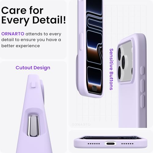 Image of ORNARTO Compatible with iPhone 17 Pro Max Case 6.9 inch, Slim Liquid Silicone 3 Layers Soft Gel Rubber Shockproof Protective Cover with Anti-Scratch Microfiber Lining-Pastel Lilac