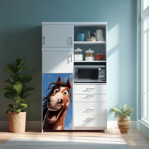 Image of 14.6x32.3 Inch Trash Can Cover Excited Horse with Wide Smile Design Outdoor Garbage Bin Decoration Sticker Wrap