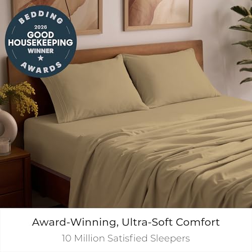 Image of Mellanni Full Sheets Set - 4 PC Iconic Collection Bedding | Hotel Luxury, Extra Soft, Cooling Bed Sheets - Wrinkle, Fade, Stain Resistant (Full, Gold)