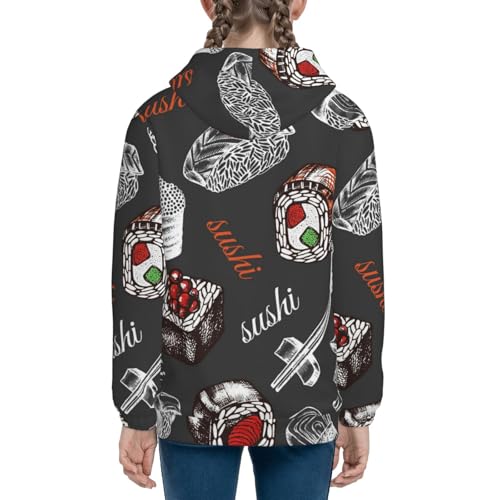 Japanese Sushi Hashi Kids Pullover Hoodies Boys Zip Up Sweatshirts Girls Athletic Clothes with Pocket 5
