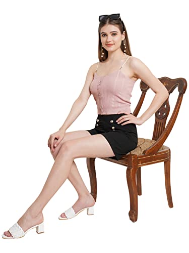 Image of POPWINGS Casual Solid Mid-Rise Button Shorts for Women || Shorts for Women Stylish || Pull-On Women Shorts || Summer Wear Shorts for Women