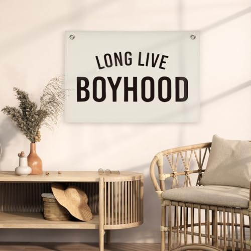 Image of Boy Room Decor,Long Live Boyhood Canvas Banner Nursery Playroom Wall Decor for Boys Bedroom Toddler Decorations Teen Boy Room Decor,Playroom Decor Wall Hanging Flag Canvas Banner 30x20 Inch