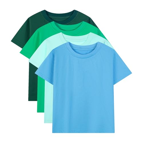 Image of HILEELANG Kids Boy Basic Plain Cotton T-Shirts Short Sleeve Crew Neck Summer Tees 4packs 6-12 Years