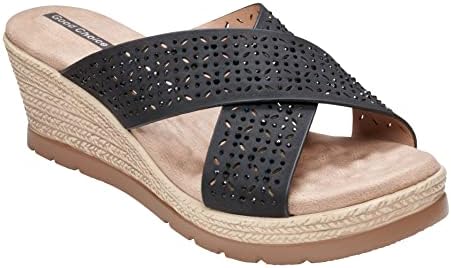 GC Shoes Wedge Espadrille Dress Sandals for Women, Slip On Comfort Foam Platform, Laser Cut Low Heel Slides, Malia/Black/8.5