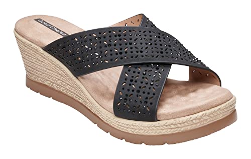 Gc Shoes Wedge Espadrille Dress Sandals For Women, Slip On Comfort Foam Platform, Laser Cut Low Heel Slides, Malia/Black/8.5 #TOP3