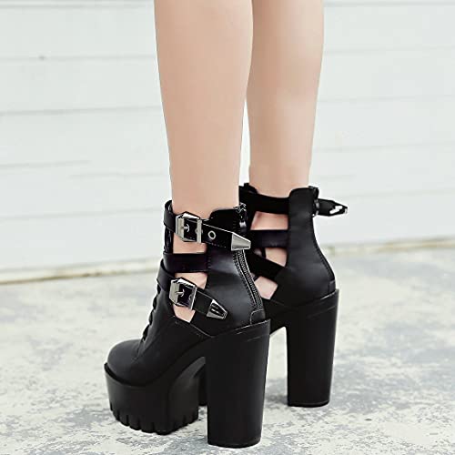 Trendenzy Womens Chunky Lace Up Goth Buckle Up Platform High Heel Punk Ankle Boots4