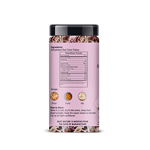Image of ManHar Organics Dehydrated Red Onion Flakes 65g Jar | Dried Onion Flakes (Sukha Pyaz) | Red Onion Slices for Soups, Sauces, Gravies, Seasoning Blends & Everyday Cooking