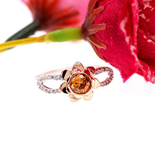 14K Rose Flower Ring Two Tones Infinity Floral Wedding Ring with Round Cut Simulated Orange Diamond Y8124