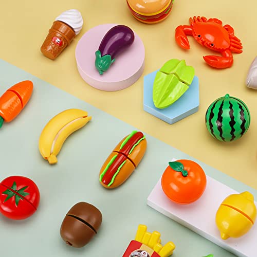 Jasnkkont CUTTING-42 Items 87 Pcs Cutting Play Food Toy For Kids Kitchen Set,Pretend Cooking Fruit &Vegetables&Fast Food thumb #5