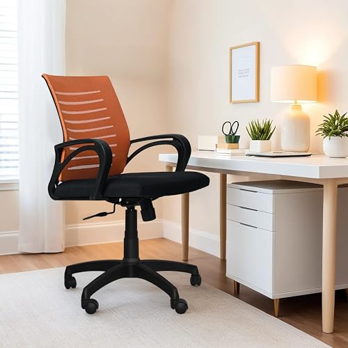 Image of Seventh Heaven Bolt Mid Back Revolving Office Chair for Work from Home, Study, and Computer Use | Heavy Duty Base | Ergonomic Mesh Design | Durable & Comfortable Seating (Orange Mesh)