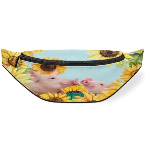 Watercolor Sunflower Pigs Fanny Pack for Women Men Waist Pack Crossbody Bag with Adjustable Belt for Travel Hiking Running Cycling Festivals