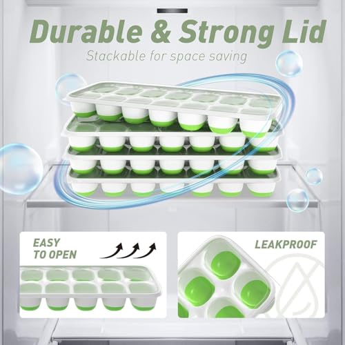 Image of ChefAide Ice Cube Tray with Lid and Bin, 3 Packs 42 Cubes Silicone Plastic Ice Cube Trays for Freezer, Stackable Ice Tray with Container, Ice Scoop for Drinks, Coffee and Cocktails