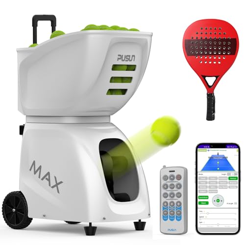 PUSUN PT-MAX C Padel Ball Machine with APP Smart Control | Advanced Automatic Ball Launcher for All Skill Levels | Complete Training Solution from Solo Practice to Professional Coaching (White)
