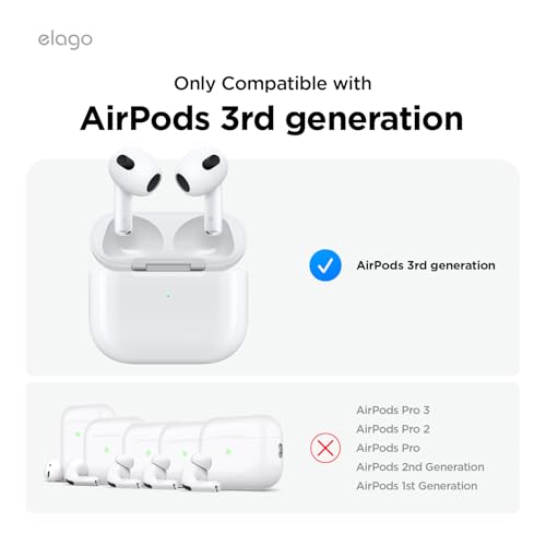 Image of elago Silicone Case Compatible with AirPods 3 Case Cover - Karabiner Included, Supports Wireless Charging, Shock Resistant, Easily Cleaned, Full Protection (Lavender Grey)