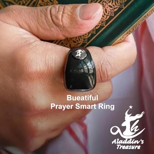 Image of Aladdin Fashion Tasbih Smart Ring, Tasbeeh Counters, Prayer Direction Indicator Guide,5 Azan Alarm Clock,Forgiveness,Electronic Rosary,Eid al-Fitr Eid al-Adha Ramadan Gift for men women, Black 20-22mm