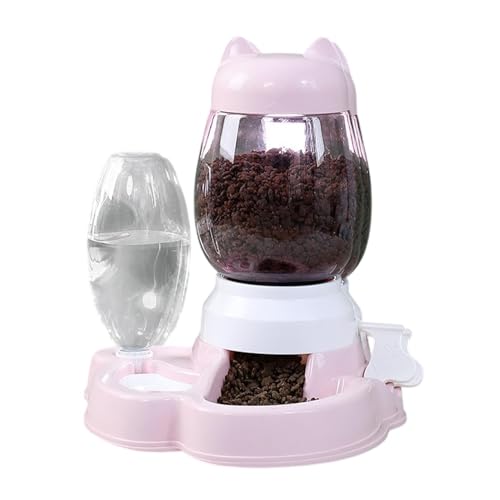自動猫フィーダー ドッグフードディスペンサー インタラクティブおもちゃ パズルタイプ 大容量528ml PP・PET製 スローフィーディング機能付き 子犬・成犬・猫用 飲水トラフ内蔵 (ピンク)