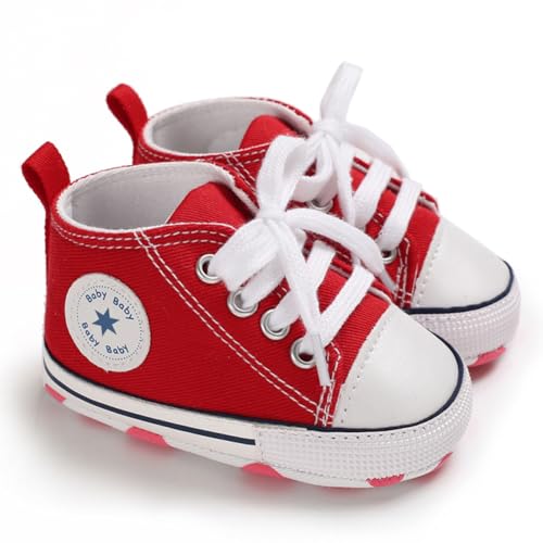 Image of Unisex Baby Girls Boys Canvas High-top Shoes, Newborn Infant Anti-Slip Soft Sole Frist Walking Breathable Sneakers