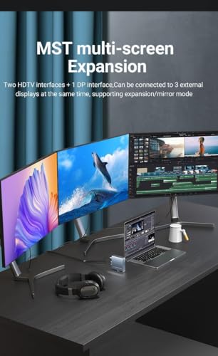 Image of Tobo 15 in 1 USB C HUB Docking Station MST Vertical USB Multi Port hub Works with M-books Pro Laptop and Other Type-C Devices Multi HDMI USB 3.0 Thunderbolt Dock RJ45 OTG USB Ports Type c hub TD-1568A