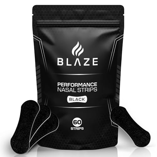 Performance Nose Strips for Breathing (60 Count) - Oil & Sweat Proof Adhesive - Athletic Nasal Strips for Snoring & Sleeping - Black, Wide, Universal Fit, Extra Strength Snoring Solution for Sleep
