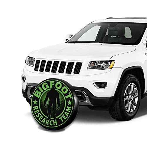 Image of Sasquatch Research Team Green Spare Tire Cover,Universal Wheel Tire Cover for Trailer, RV, SUV, Truck,Camper and Many Vehicle,Weatherproof Tire Protectors(14 inch for Diameter 23 inch-27 inch)